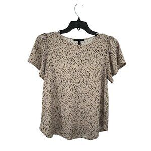 Banana Republic Womens S Tan Black Flutter Sleeve Blouse Used